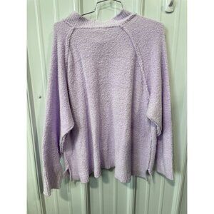 Easel Purple Plush Sweater Size Large Textured Sweater Cozy Patch Pocket Purple